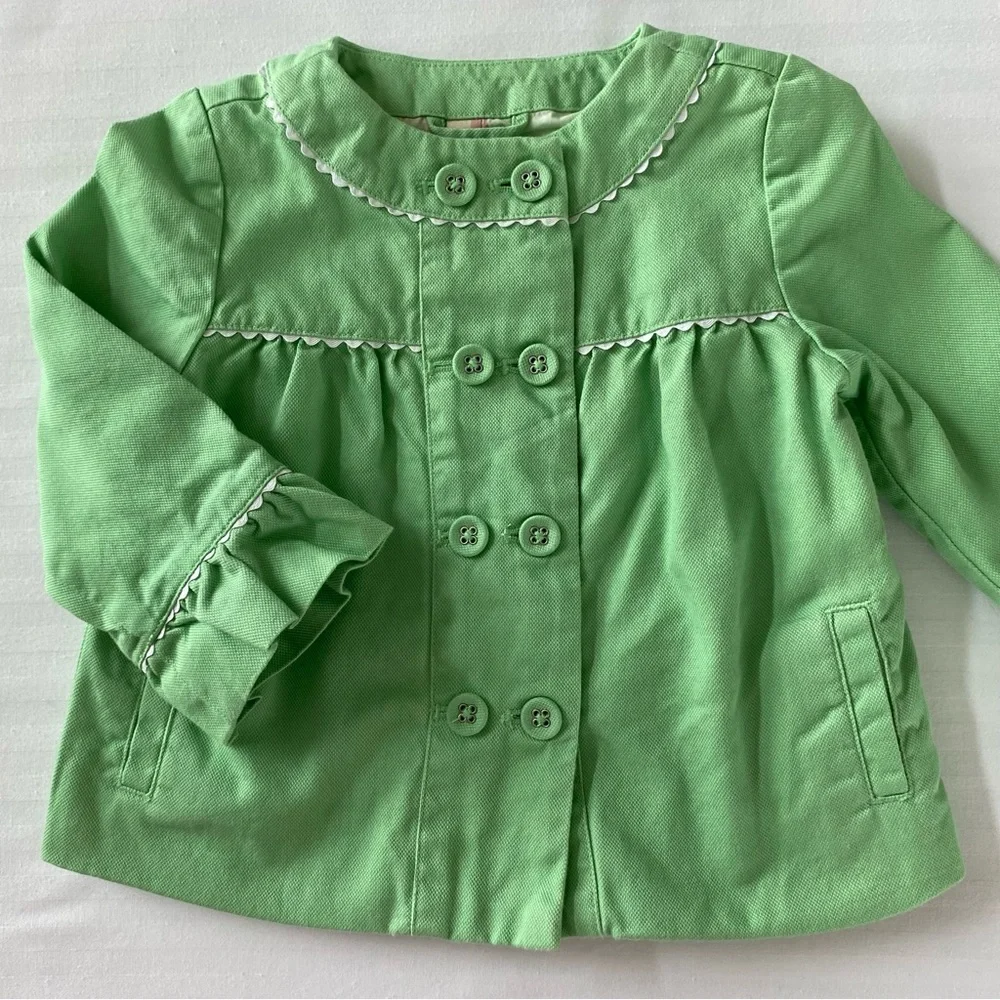 Janie Jack Jacket Size 6 12 Months Green Spring Coat Easter Lined Girls Pockets